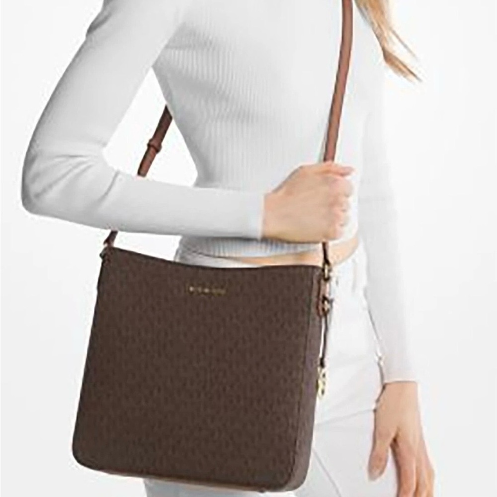 Michael Kors Brown Large Logo Crossbody Jet Set Travel NWT Gold - Picture 8 of 8